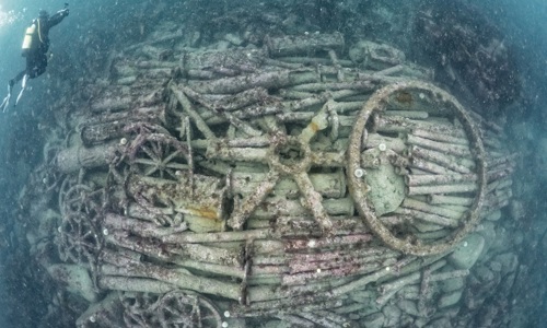 Marine diver explores a wreck