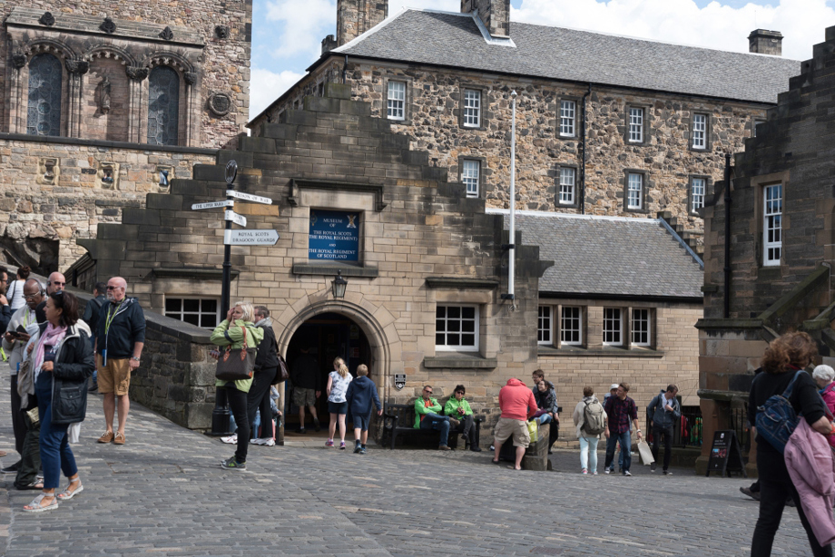 Photograph of the front of The Royal Scots Museum and visitors