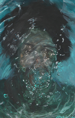 Acrylic Painting with a woman submerged in water 