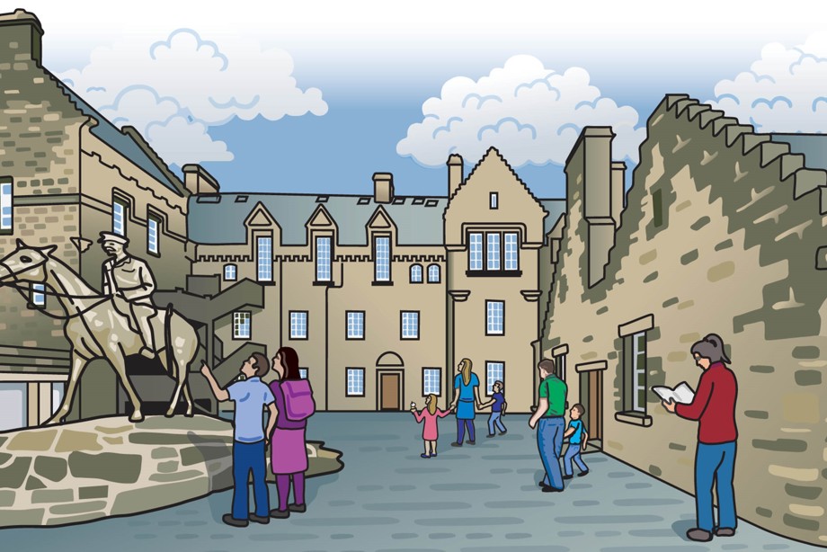 An illustration of the buildings in Hospital Square at Edinburgh Castle