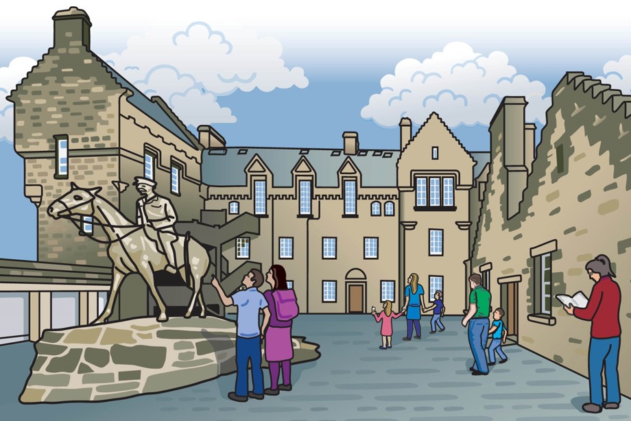 An illustration of the buildings in Hospital Square at Edinburgh Castle