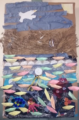 A seascape made up of recycled material