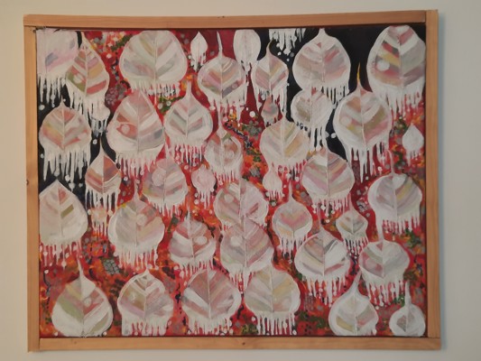 Scottish East Coast is painted depicting devastation and a lack of life, prayer leafs depict the change .we are forced to be creative and optimistic.