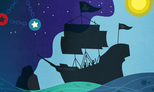 An illustration of a boat by Tom Jenkins, copyright Rachel Park