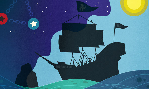 An illustration of a boat by Tom Jenkins, copyright Rachel Park