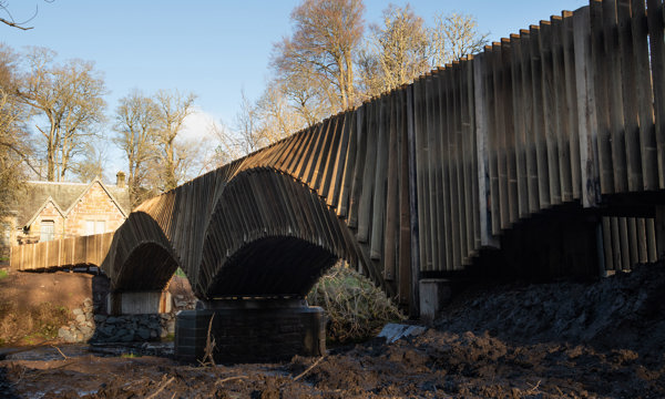 The new pedestrian bridge over the Ardoch Burn next to Doune Castle. Construction of the bridge was completed in February 2022