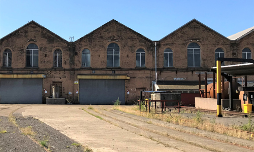 A row of former railway sheds 