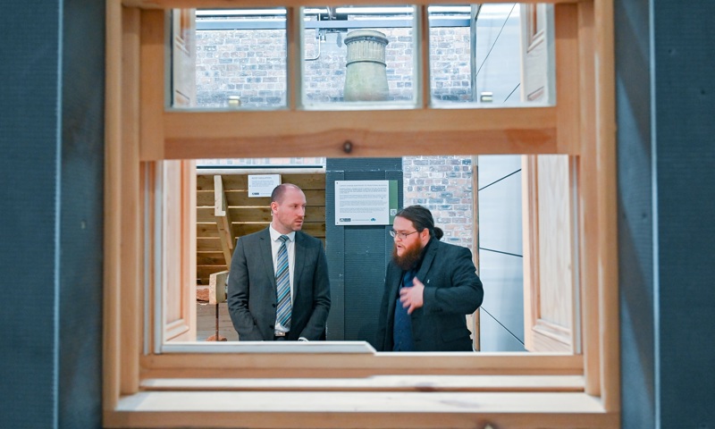 Culture Minister Neil Gray and Senior Technical Officer Moses Jenkins at Engine Shed