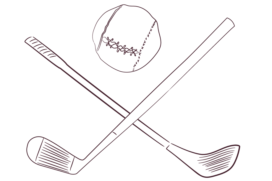 Illustration of golf clubs and ball