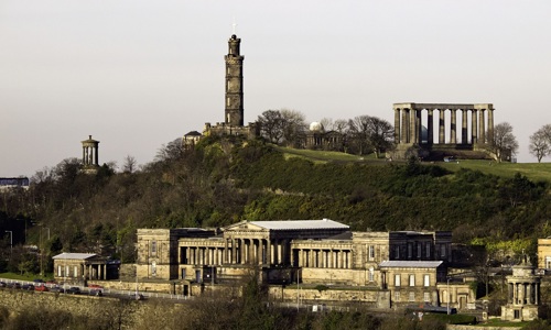 Landscape photo of view on Calton Hill and its historic monuments 