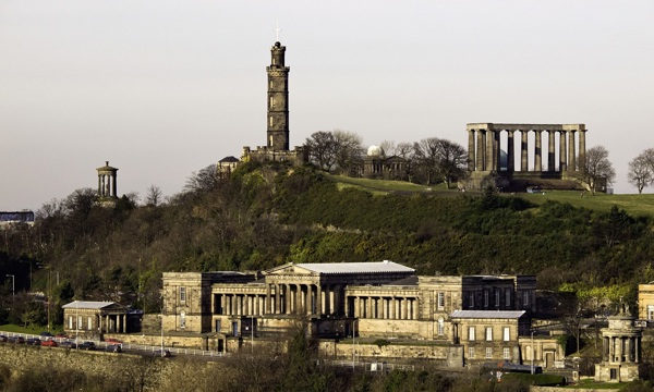 Landscape photo of view on Calton Hill and its historic monuments 