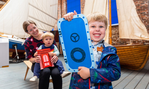 a boy and a girl with a woman at the Scottish Maritime Museum (Doors open day)