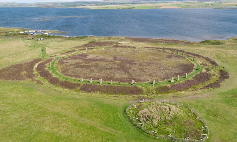 An aerial view of a large stone circle
