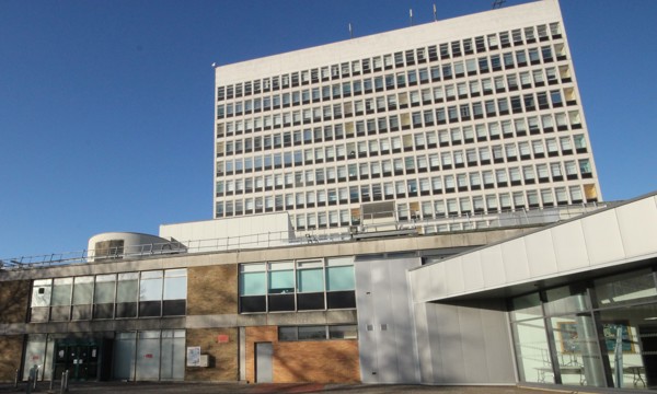 View of tower at Victoria Hospital, Kirkcaldy