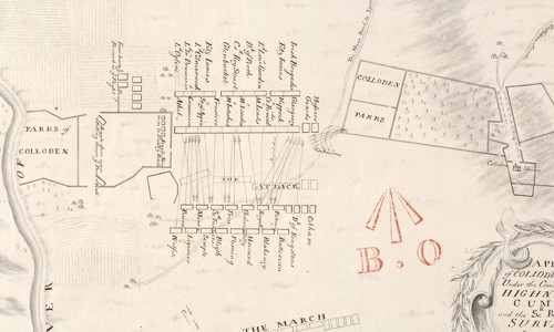 Part of a historic map showing troop formations at the Battle of Culloden