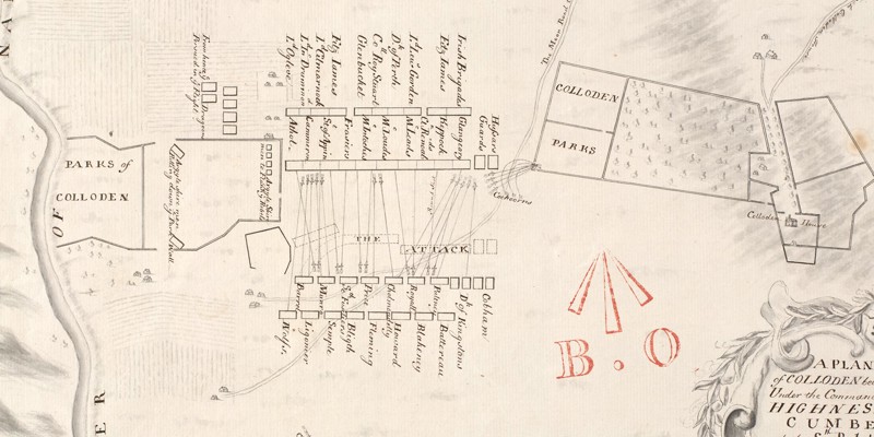 Part of a historic map showing troop formations at the Battle of Culloden