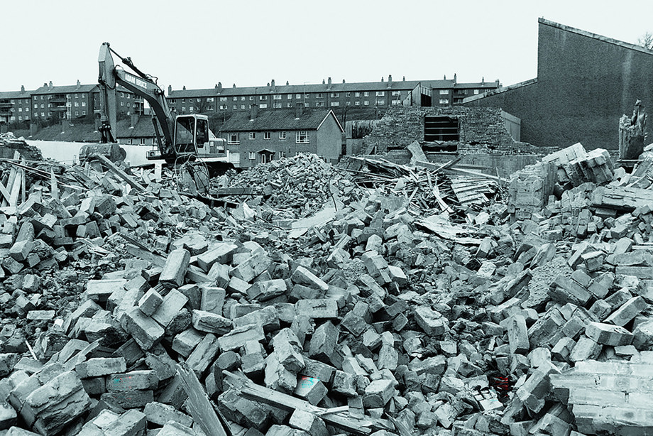 A huge pile of rubble and demolition machinary. Image reference number: SC_440354