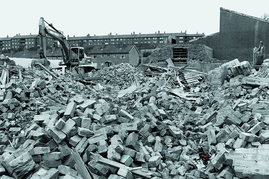 A huge pile of rubble and demolition machinary. Image reference number: SC_440354