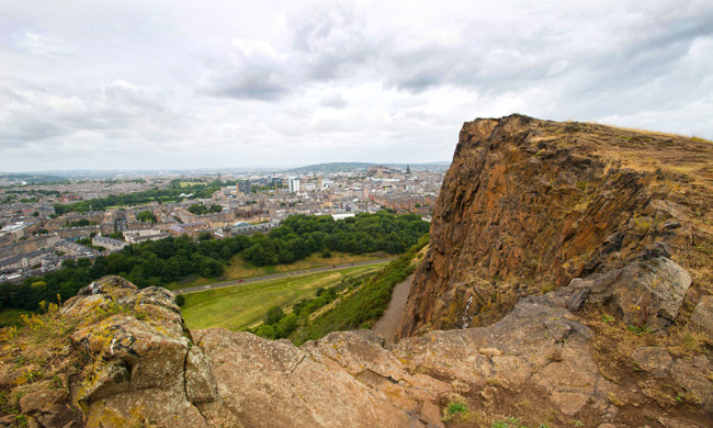 A rocky crag overlooking Edinburgh city