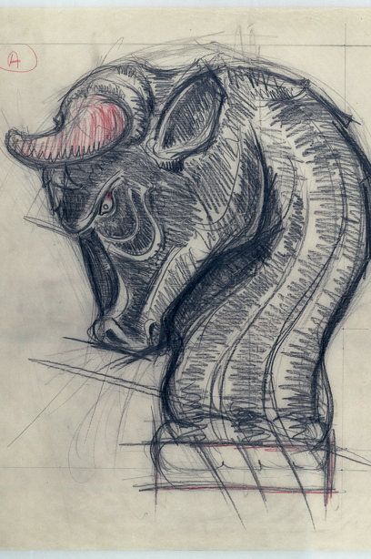 A bull with red horns and a red eye. Reference no: SC_636568