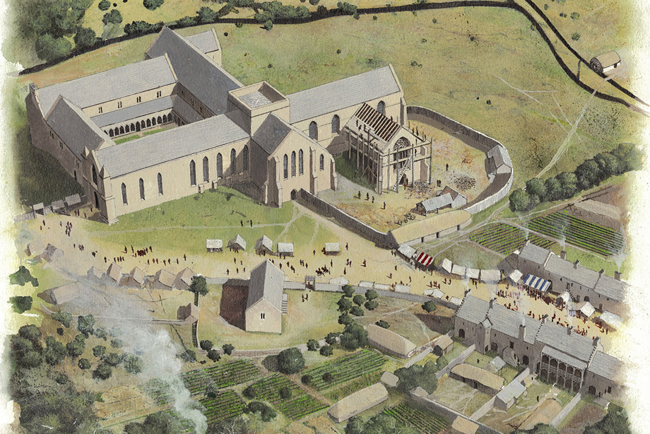 A large stone priory complex, with large grounds and small outbuildings in addition to the large main building