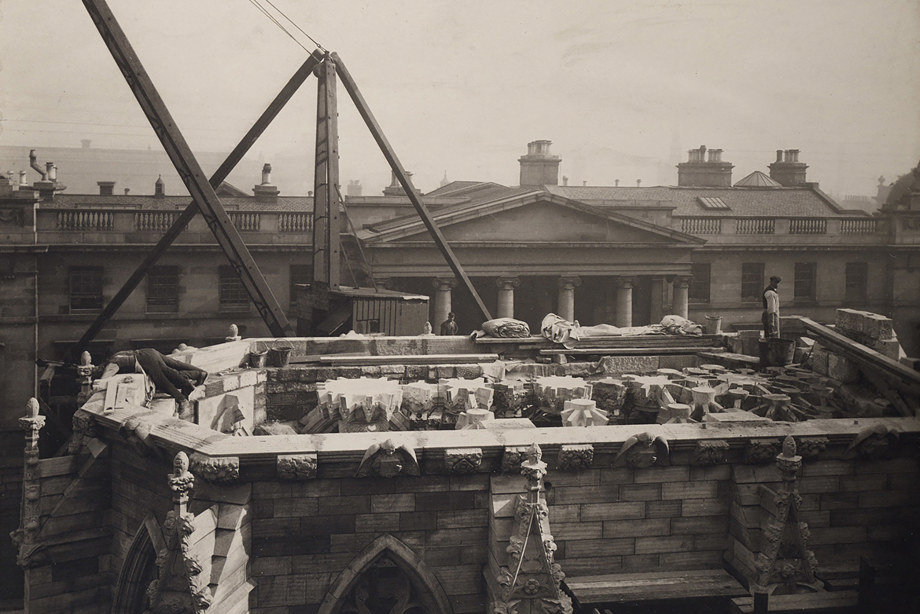 A roof being build onto a stone building. Reference no: DP_312917 