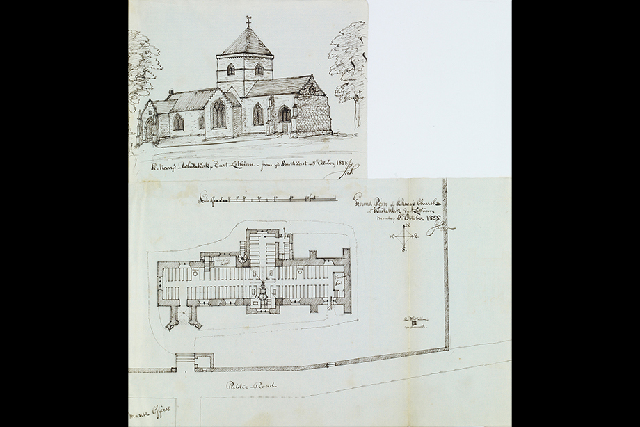 Drawing of St Mary's Parish Church in WhiteKirk. Image reference number: DP_027703