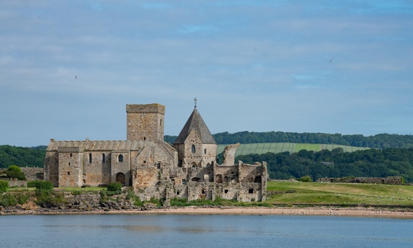 Distant view of Inchcolm Abbey across the sea