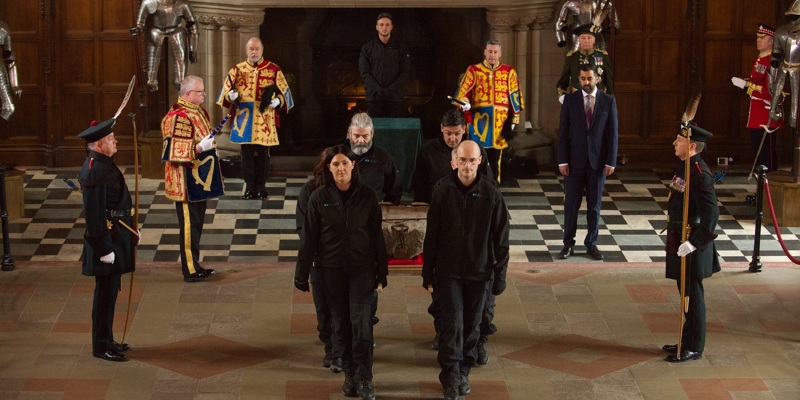 HES staff Carrying the Stone of Destiny at the ceremony at Edinburgh Castle