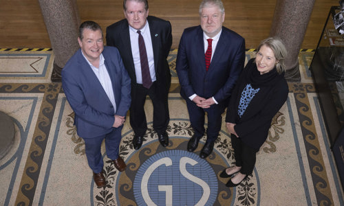 From left to right, Glasgow City Council Deputy Leader Cllr Richard Bell, HES Chief Executive Alex Paterson, Culture Secretary Angus Robertson and Caroline Clark, The National Lottery Heritage Fund Director for Scotland.