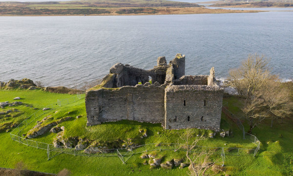 Aerial view of Castle Sween
