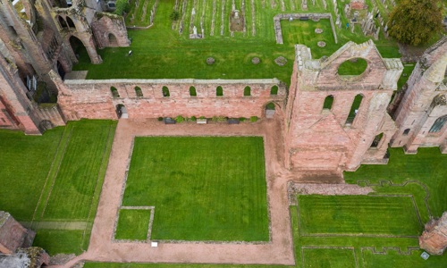 An aerial view of the ruins of Arbroath Abbey.