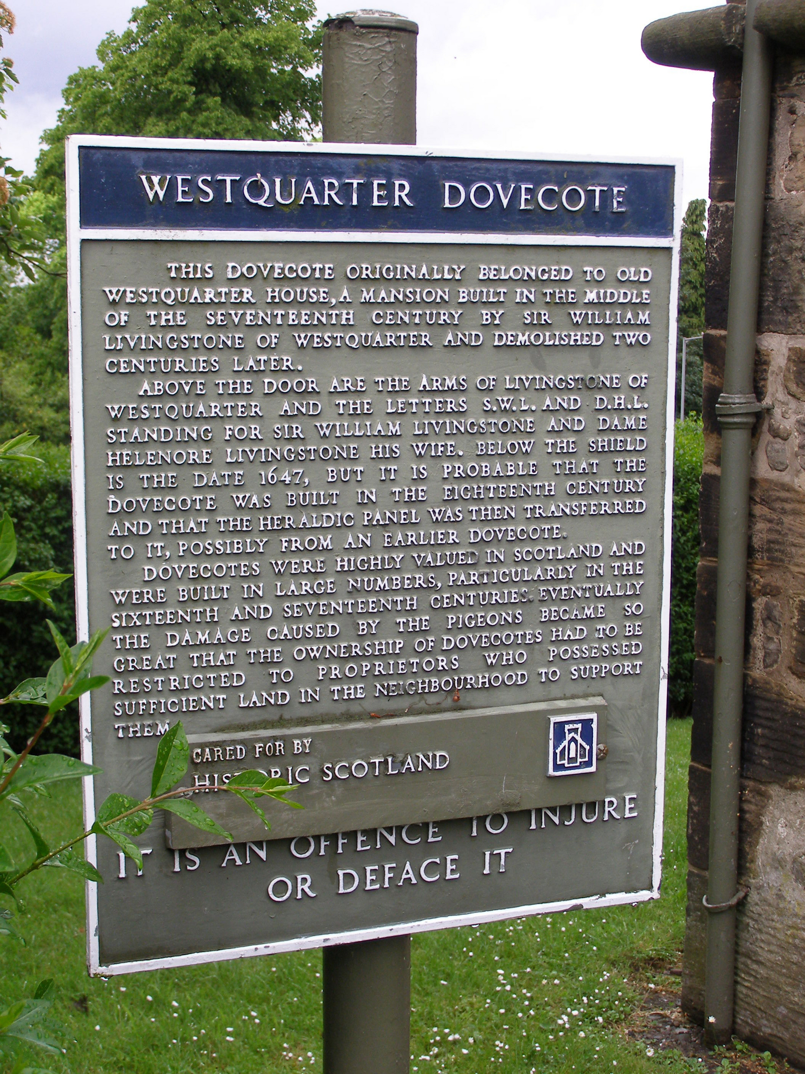 Interpretation sign at Westquarter Dovecot explaining some history of the site. 