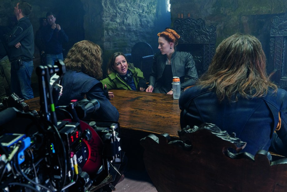 Cast and crew at Blackness Castle filming Mary Queen of Scots (2018)