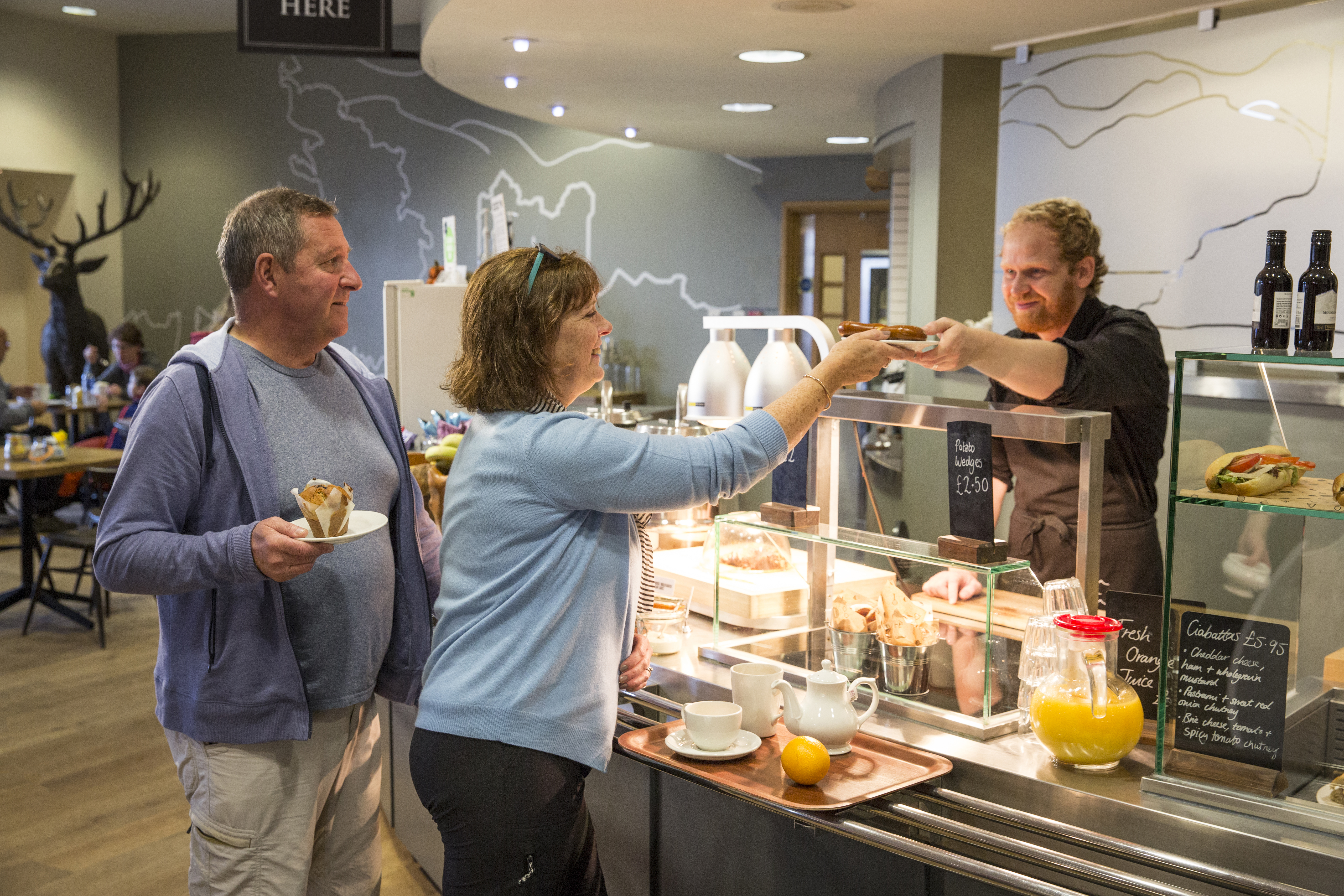 Customers receive their order from a friendly member of staff in a self-service style café. 