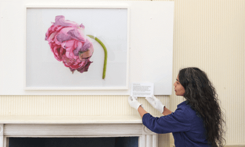 Artist Arpita Shah is pictured at the installation of the exhibition at Duff House