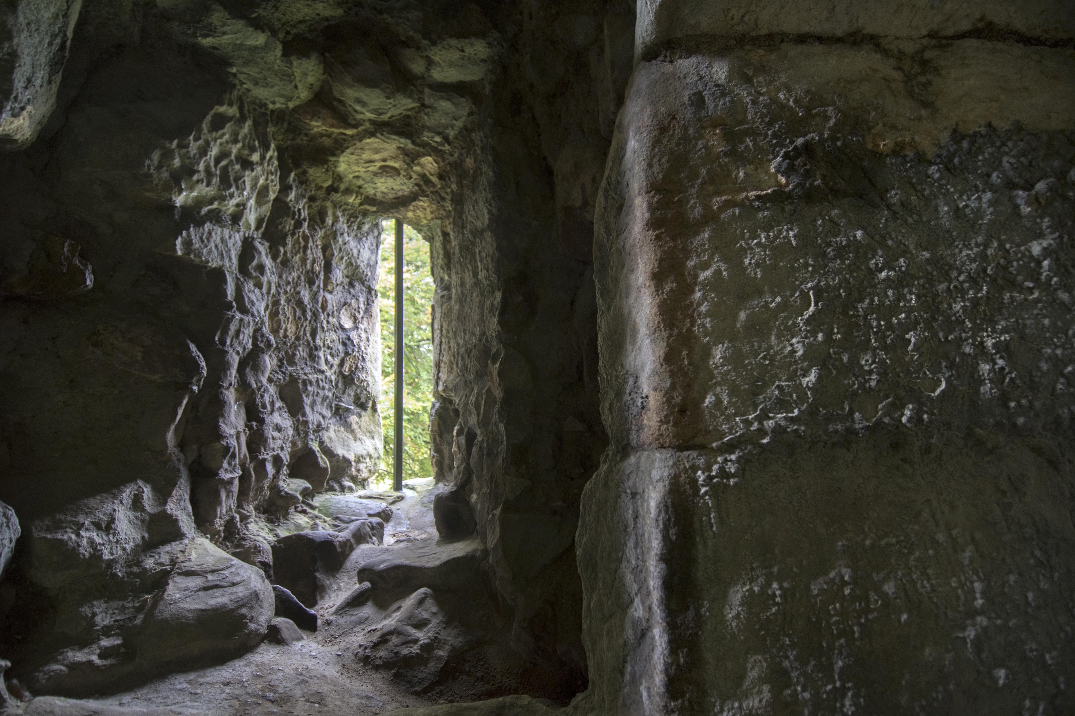 View of a window inside Crookston Castle as well as exposed walls