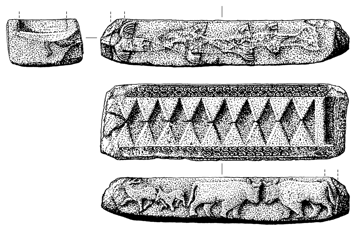 Drawing of sculptured stone from four sides