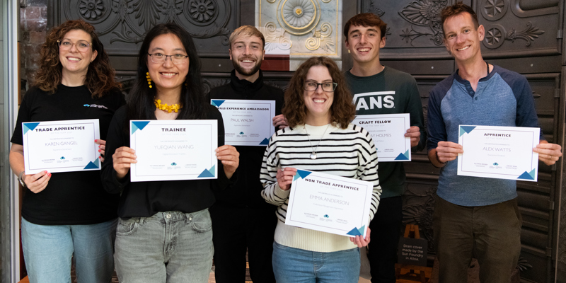 A group of Trainees, Apprentices and Craft Fellows with their awards 