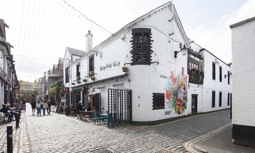 View of exterior of the Ubquitous Chip on Ashton Lane in Glasgow.