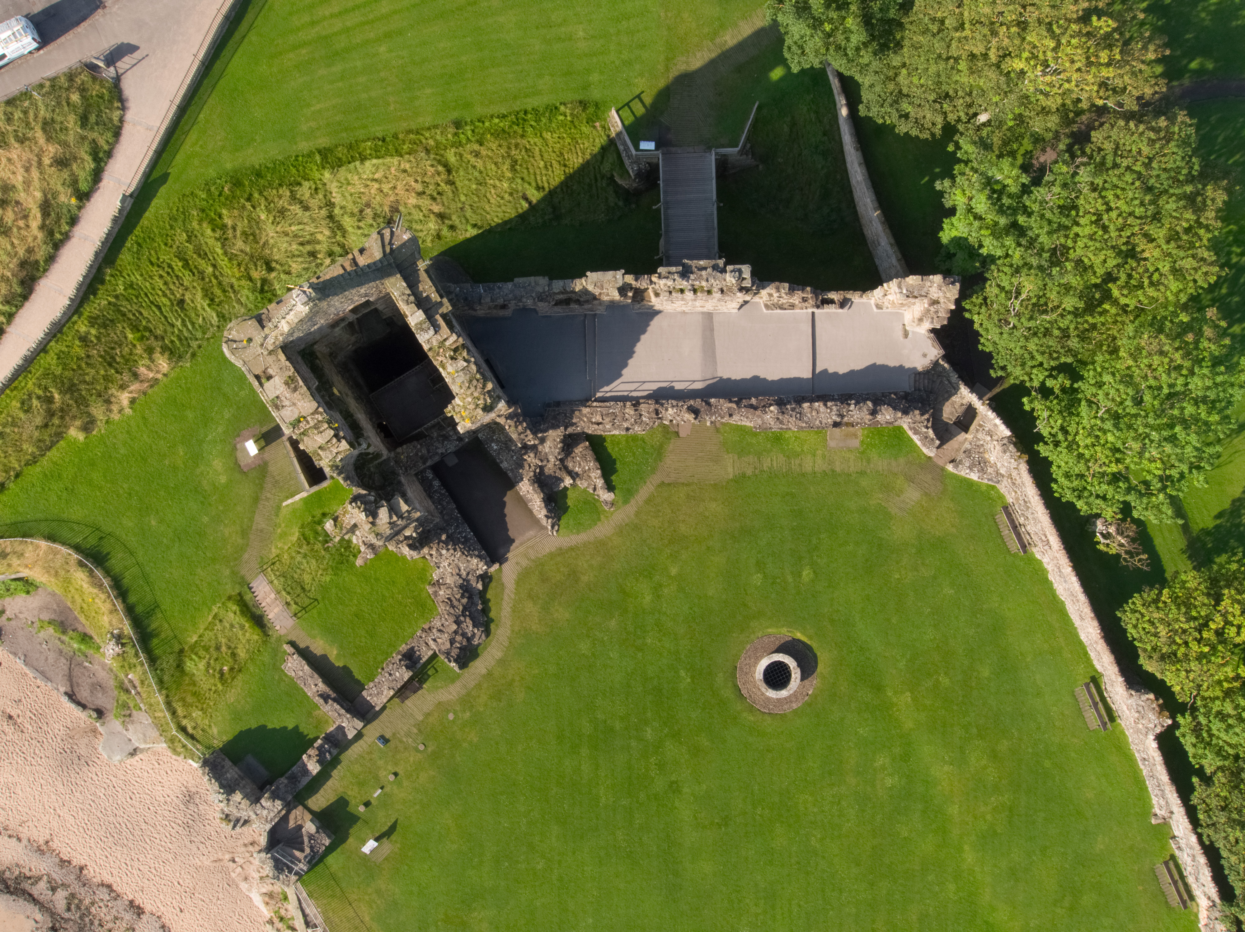 A top down aerial view of St Andrews castle