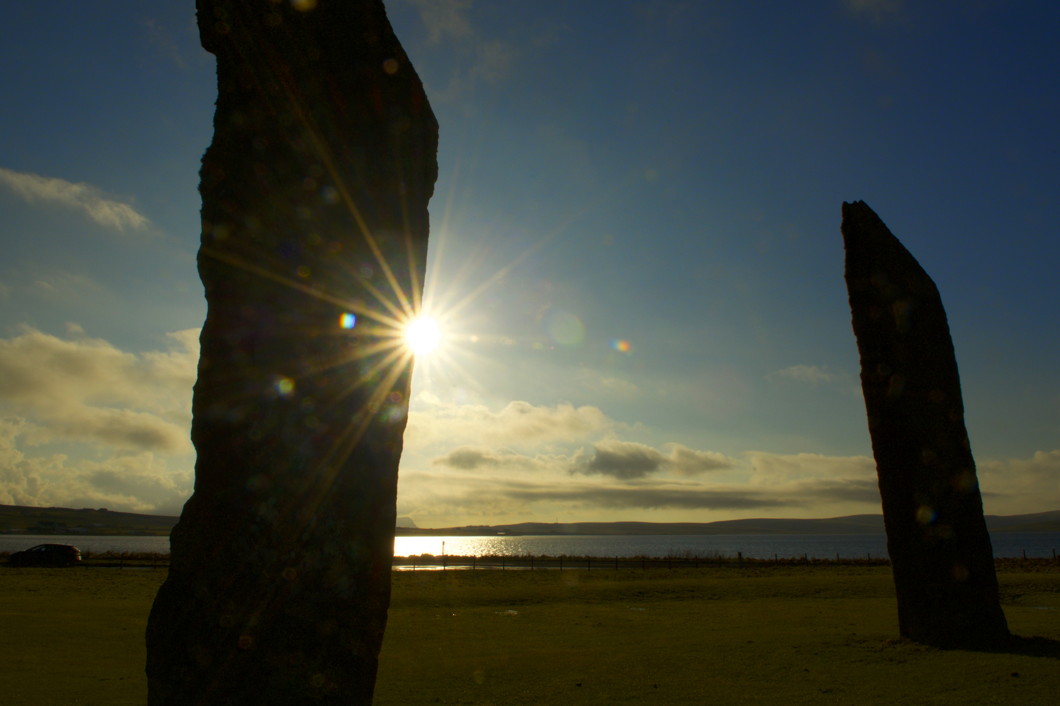 Close up of Stones of Stennes in the setting sun 