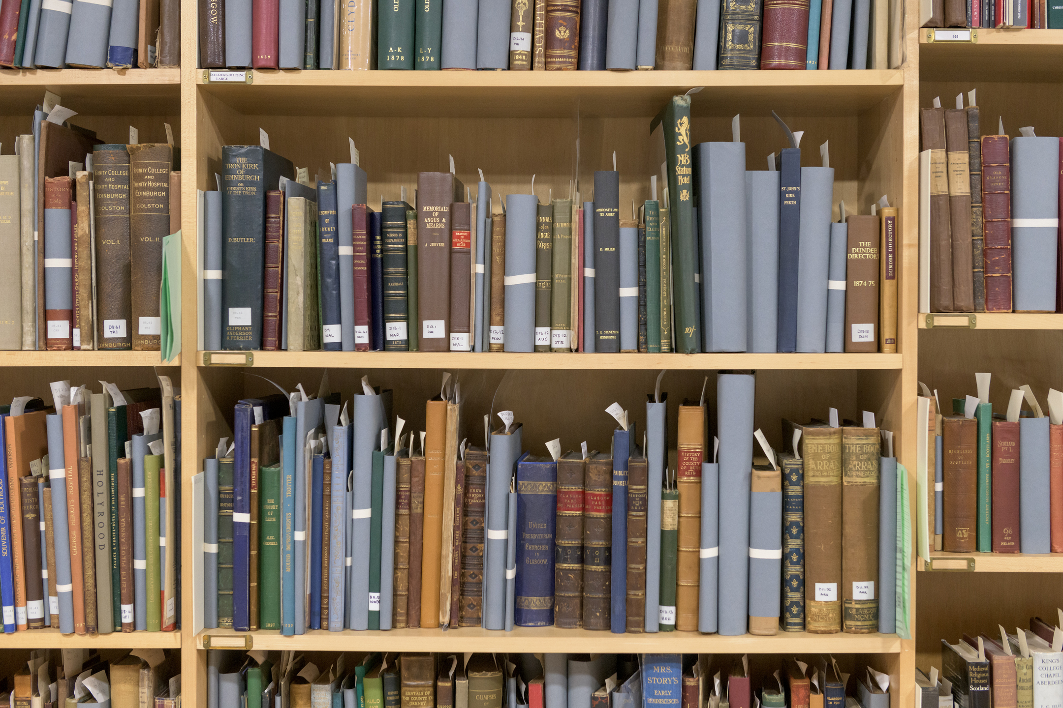 Bookshelves filled with unusual and old looking books