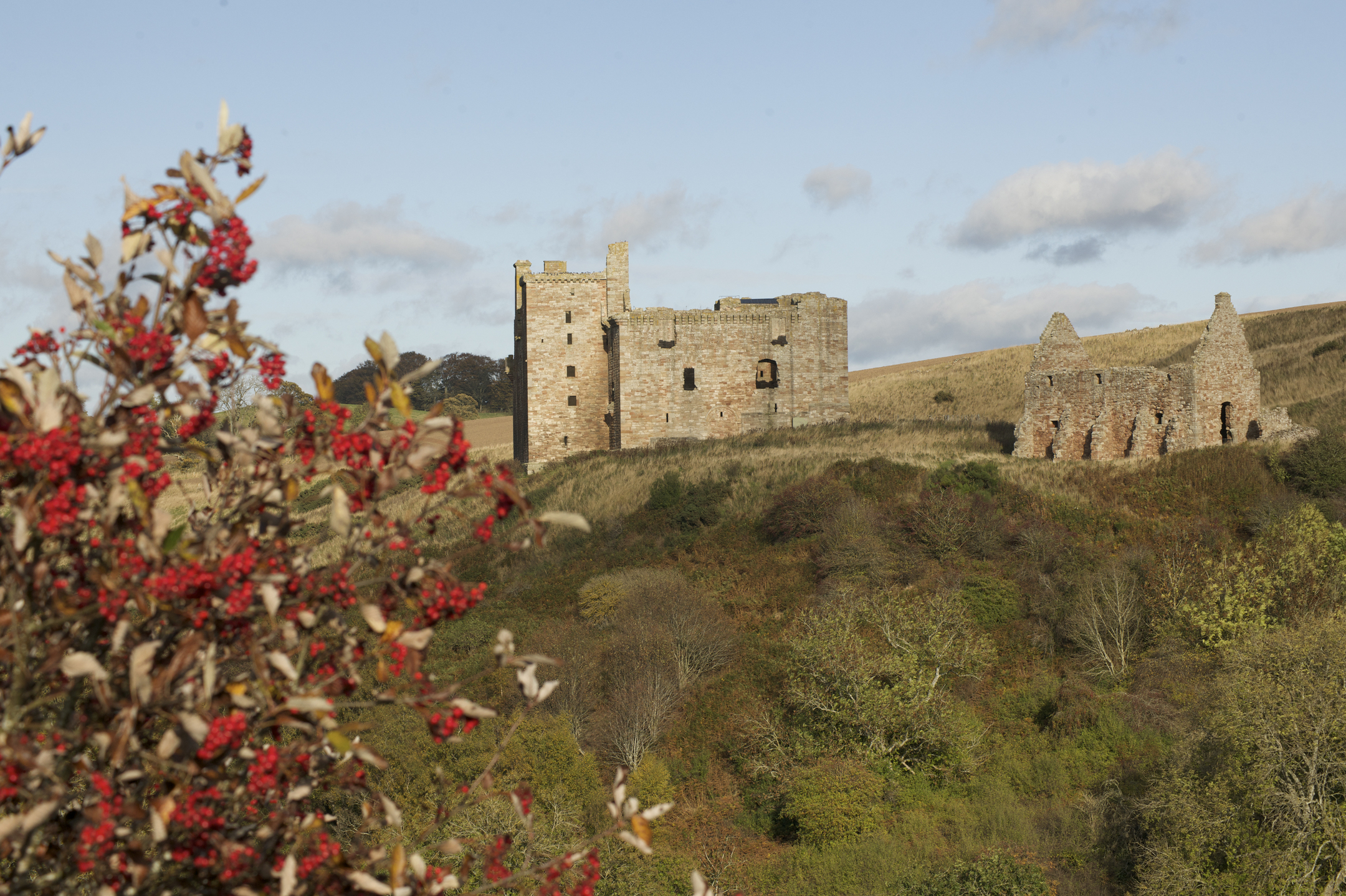Landscape view of Crichton Castle