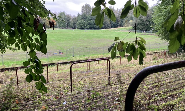 A photo of the grass covered area where the stadium was