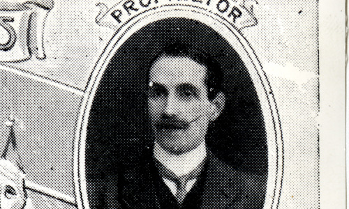Old portrait of Louis Dickson that appears scanned from a newspaper. The portrait of Dickson is inside an oval frame with writing above that say 