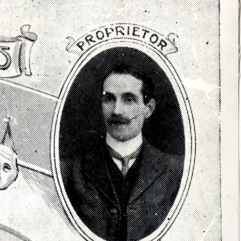 Old portrait of Louis Dickson that appears scanned from a newspaper. The portrait of Dickson is inside an oval frame with writing above that say 