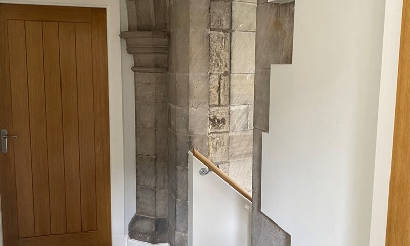 Interior of the former St Kentigern's Church showing the original stonework