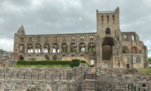 External view of an imposing historic abbey