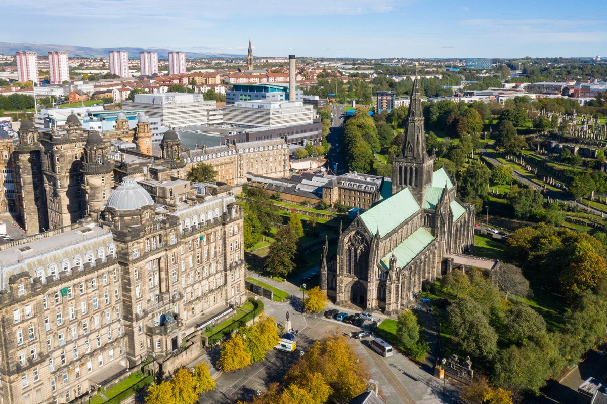 Dennistoun Glasgow: Rent, Restaurants, Transport and What It's Actually Like 2 Aerial view of Glasgow Cathedral, a short walk from Dennistoun